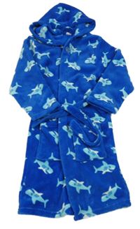 Cobaltově modrý plyšový župan se žraloky a kapucí Playshoes