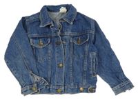 Modrá rifľová crop bunda s golierikom