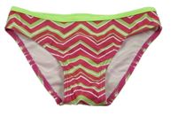Malinovo-bílo-zeleno-křiklavě zelené vzorované plavkové kalhotky