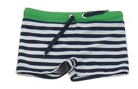 Tmavomodro-bielo-tmavozelené pruhované nohavičkové plavky Topolino