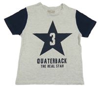 Světlešedo-tmavomodré melírované tričko s hvězdou s číslem a nápisy ZARA