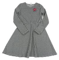 Čierno-biele kockované šaty s růží C&A