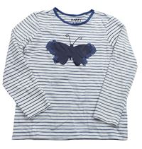 Bielo-modré pruhované tričko s motýlom Tchibo