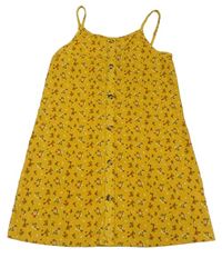 Horčicové kvetované ľahké šaty s gombíky Primark