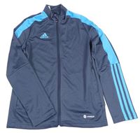Tmavomodrá sportovní propínací funkční mikina s logem Adidas