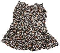 Černé květované šaty s volánky Primark