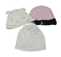 3x bavlněná čepice - biela so zvířaty + bílá + ružová s logom Air Jordan