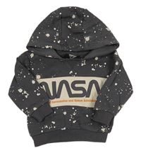 Tmavošedo-béžová skvrnitá mikina s nápisem a kapucí - NASA Primark
