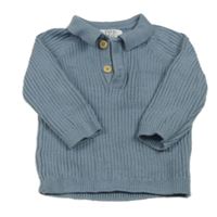 Modrošedý rebrovaný polo sveter F&F