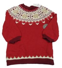 Nové - Červeno-smotanové svetrové šaty so vzorom Nutmeg