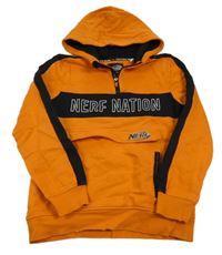 Oranžovo-čierna mikina s nápisom a kapucí - Nerf C&A