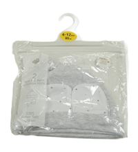 Nové - 4set - Světlešedá melírovaná bavlněná čepice + bílá s hvězdami + 2x rukavičky Primark