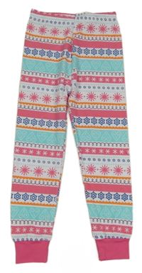 Bielo-ružovo-modré vzorované pyžamové nohavice