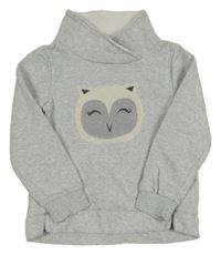 Svetlosivá melírovaná mikina so sovou a komínovým golierom Topolino