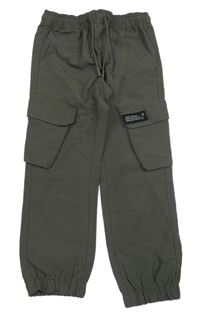 Tmavokhaki šusťákové cargo cuff kalhoty Matalan