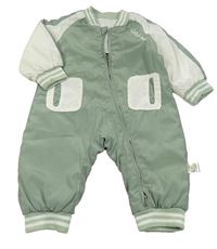 Zelenošedo-bílá šusťáková zateplená kombinéza s nápisem