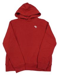 Červená mikina s výšivkou a kapucí Abercrombie&Fitch