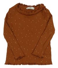 Hnědé puntíkaté žebrované triko s volánem C&A