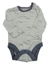Bílo-tmavomodré pruhované body s nápisy - Mickey George