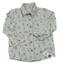 Nové - Šedá melírovaná košile se zvířaty a horami Dunnes