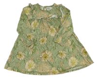 Zelené květované bavlněné šaty s listy a volánky Next