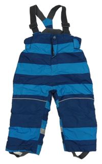 Tmavomodro-petrolejové pruhované šusťákové oteplovačky s kšandami Topomini