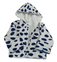 Bílá vzorovaná sametová zateplená propínací mikina s kapucí