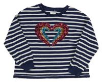 Tmavomodro-bílé pruhované mikinotriko so srdcem z flitrů Next