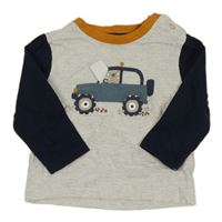 Světlešedo-tmavomodré triko s jeepem s koalou Topomini