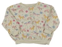 Béžová kvetovaná oversize mikina s jednorožcami a mačkami George