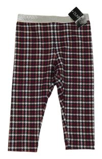 Nové - Černo-vínovo-bílé kostkované legíny Dunnes