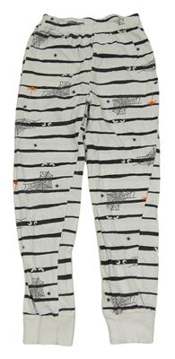 Bílo-černé pruhované pyžamové kalhoty s pavučinami Lupilu