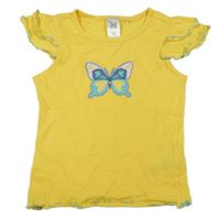 Hořčicové tričko s motýlem Pocopiano