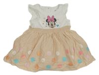Nové - Bielo-pudrové bavlněno/plátěné šaty s Minnie a bodkami Disney