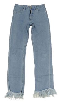 Světlemodré skinny rifle s třepením Mango