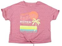 Ružové melírované crop tričko s potlačou a palmou M&S