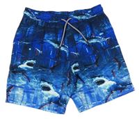 Tmavomodro-modré plážové kraťasy so žralokmi zn. M&S