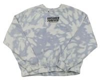 Bielo-modrá batikovaná crop mikina s nápisom H&M