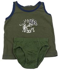 2 set - Khaki nátělník s nápisem + khaki slipy 