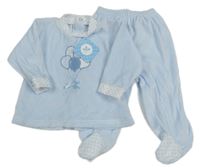2 set - Světlemodré sametové polodupky + sametové triko s balónky 