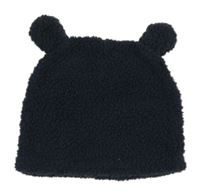 Tmavomodrá huňatá čapica s ušima