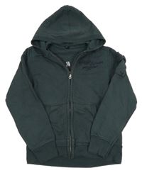 Tmavozelená propínací mikina s nášivkou a kapucí Benetton