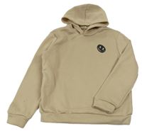 Béžová mikina s nápisem na zádech a kapucňou shein