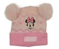 Ružová pletená čapica s Minnie a bambulkami
