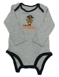 Šedé melírované body s tmavomodrým lemem a obrázkem Carter's