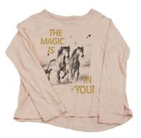 Svetloružové tričko s koníky a nápisom Page one young