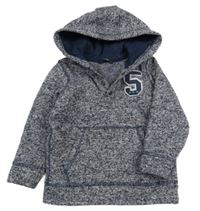 Tmavomodrá melírovaná pletená thermo mikina s číslem a kapucí George