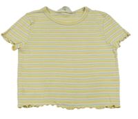 Žlto-zelené pruhované rebrované crop tričko H&M