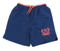 Tmavomodré plážové kraťasy s neónovým krabom Kiki&Koko