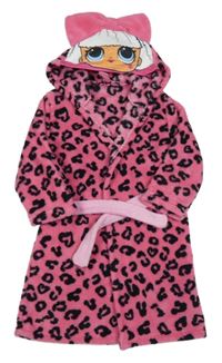 Růžovo-černý vzorovaný chlupatý župan s L.O.L. a kapucí 